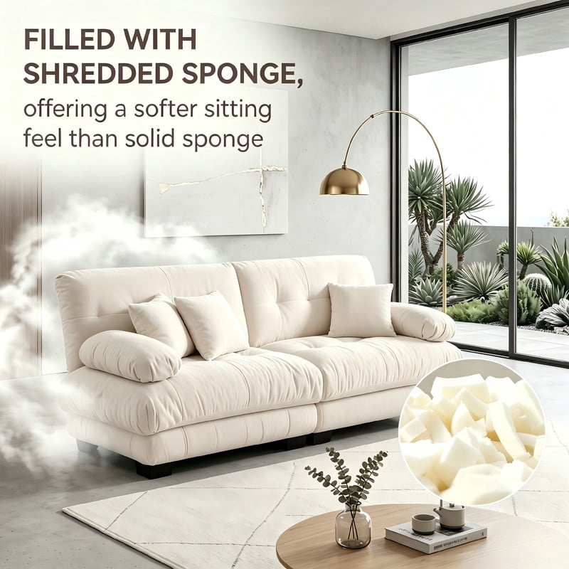 ANPPORT Cloud Couch Sleeper Sofa, Chenille Light Coffee 2-Seater Modular Sofa, 2 Lumbar pillows, 2 Pillows, Comfy Deep Seat Cloud Sofa, Convertible L-Shaped Floor Couch for Living Room