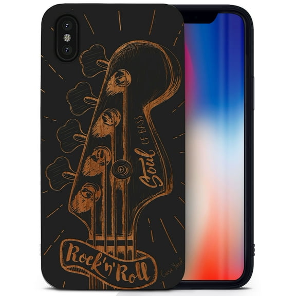 Case Yard Wooden Case for iPhone-XS-Max Soft TPU Silicone cover Slim Fit Shockproof Wood Protective Phone Cover for Girls Boys Men and Women Supports Wireless Charging Guitar Hero Design