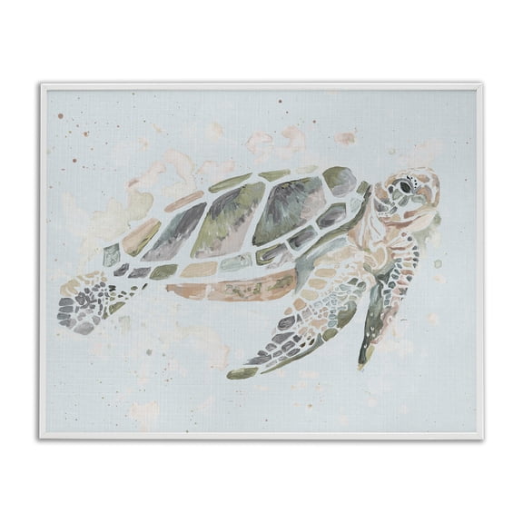 Stupell Industries Tropical Tortoise Swimming Underwater Bubbles White Framed Giclee Art, 14 x 11, by Chelsea Goodrich