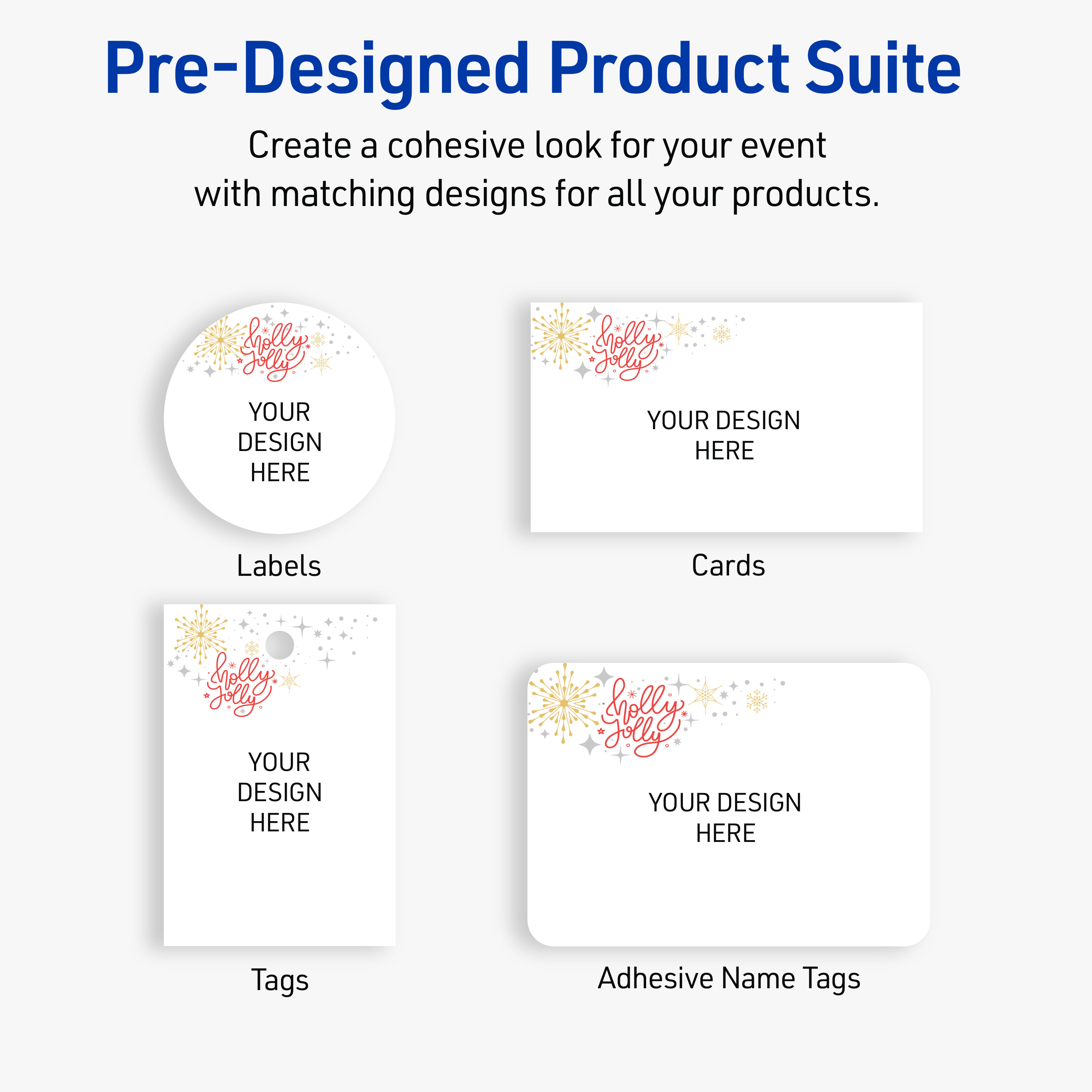 Avery Labels, 3" x 3", Matte White, Holly Jolly Metallic Sparkles