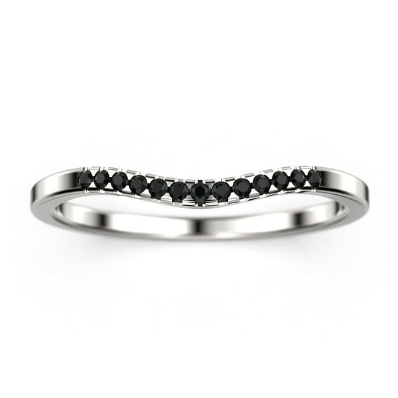 0.15ct Petite Curved black diamond moissanite 18K White Gold Over Silver Wedding Band