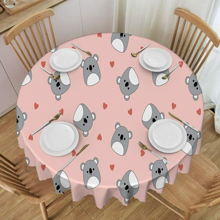 

Round Tablecloth 60 inch Pink Koalas Hearts Table Cloth Stain Resistance Water Repellent and Wrinkle-Free for Home Kitchen Dining Party Patio Indoor and Outdoor Use