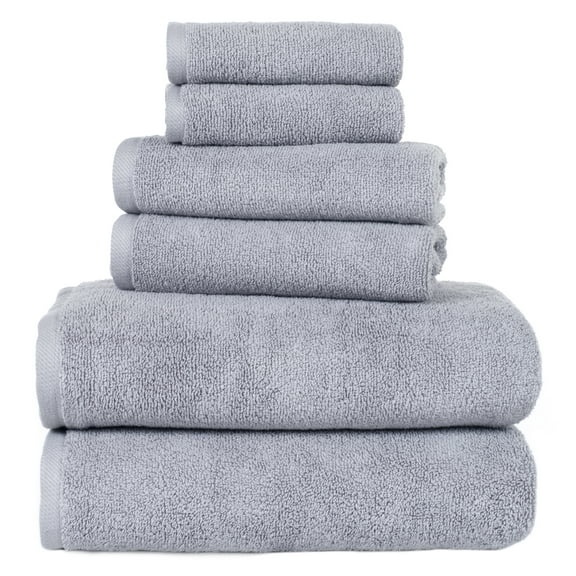 Lavish Home 6-Piece 100% Cotton Machine Washable Bath Towels, Silver
