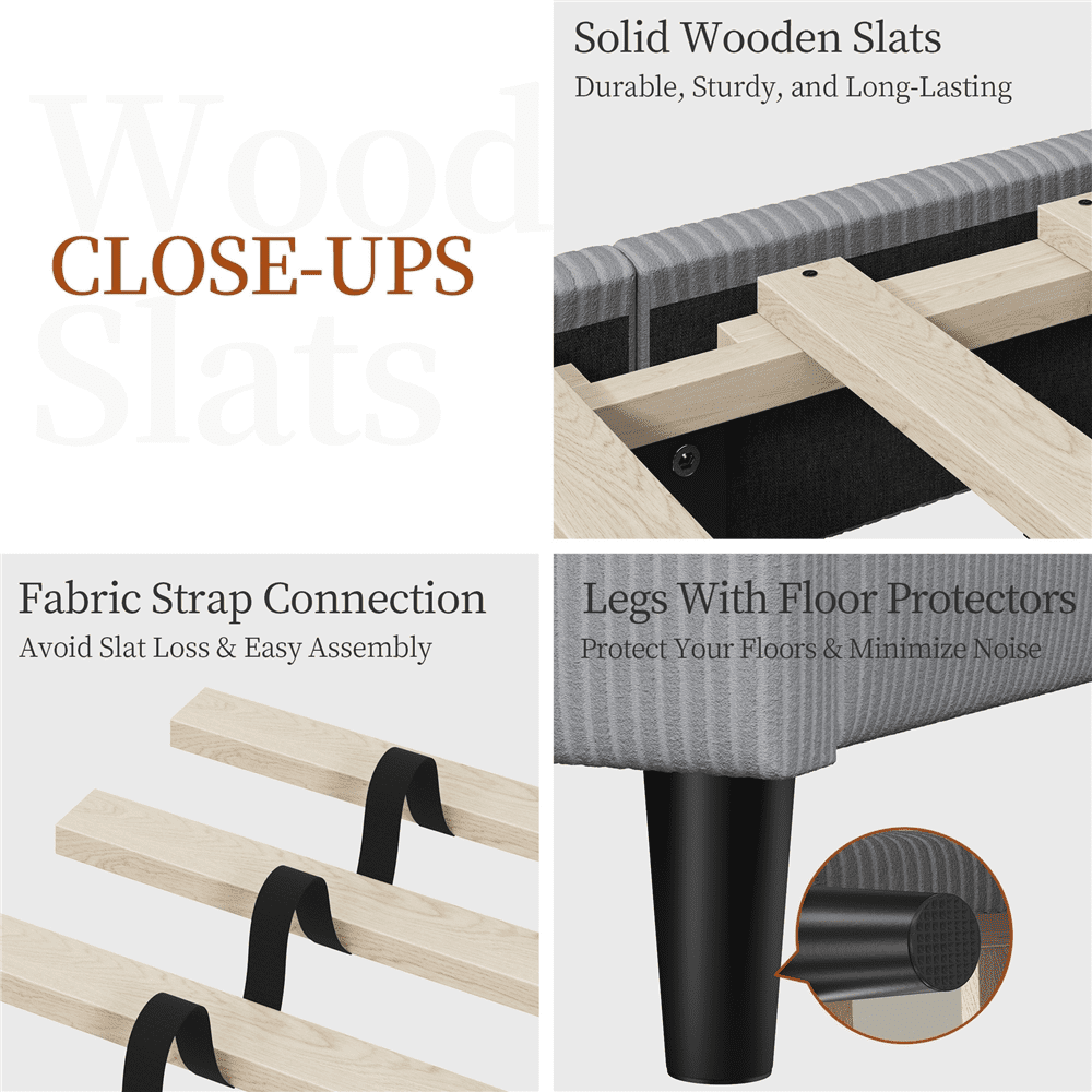 FullFurnique Cadre de lit Plateforme Rembourré avec Support à Lattes en Bois, Queen, Gris Clair