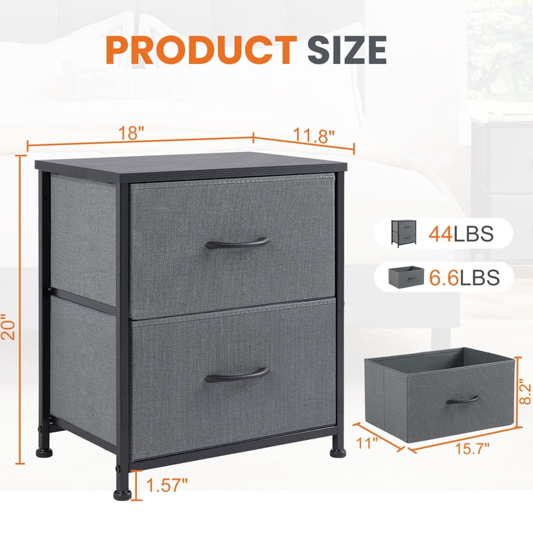 edx Nightstand Set of 2, Grey with Fabric Drawers photo 7