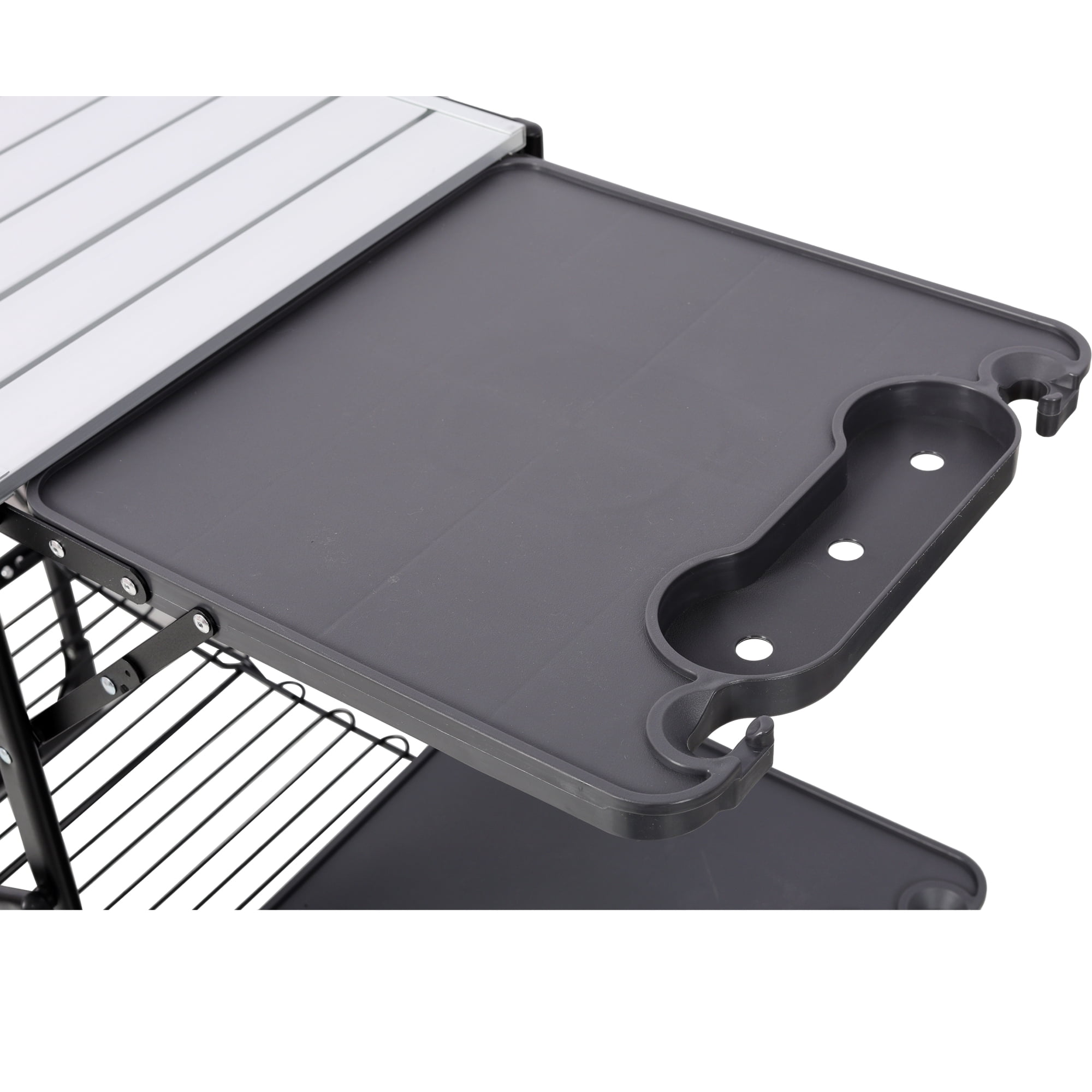 Leumius Portable Camping Kitchen Table with Heat Resistant Top,Folding Outdoor Cooking Station with 4 Side Tables,Storage Rack for Picnics,Camping,Trips,Black