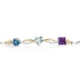 thumbnail image 2 of 925 Silver and 10K Yellow Gold Persian Blue Moissanite Sky Blue Aquamarine Purple Amethyst and Lab Grown Diamond Tennis Bracelet for Women By Keren Hanan (1.88 cttw, Adjustable up To 9 inch), 2 of 4