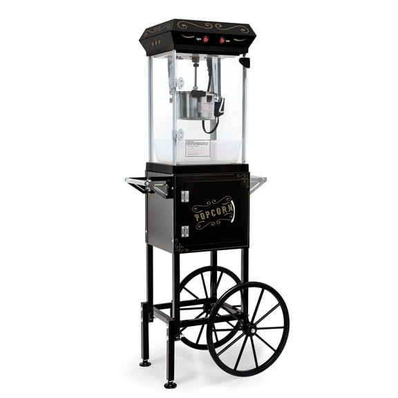 6oz Commercial Popcorn Maker Machine - 480W Theater Style Popper with Cart & Kernel Collector, Black