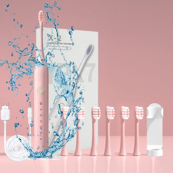 SUTENGDA Brosse à Dents Électrique Sonique 42000 VPM Rechargeable IPX7 Étanche avec 6 Têtes de Rechange Recharge USB 6 Modes de Nettoyage Minuterie Intelligente 2 Min Faible Bruit 45 dB Autonomie de 30 Jours Profonde