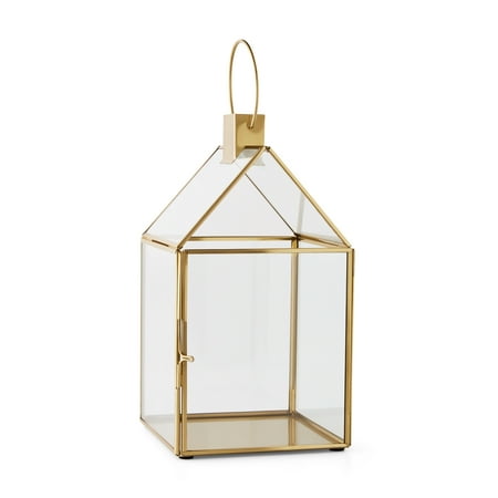 Mainstays 11" Glass and Plated Metal House Lantern with Handle