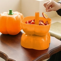 Uutvery Orange Pumpkin Snack Holder,Pumpkin Christmas Candy Bowl,Two-Tier Halloween Pumpkin Candy Box,Divided Serving Tray with Lid for Christmas Candy Fruit Nut Snack Tray for Halloween Party