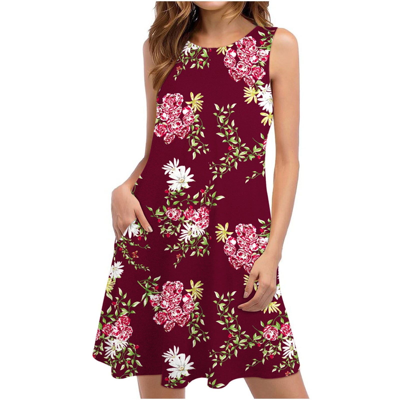 Ozmmyan Summer Dresses for Women 2023 Beach Floral Tshirt Sundress ...