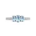 thumbnail image 3 of Three Stone Round and Oval Shape Natural Aquamarine Gemstone Ring in 14K White Gold (Size: 9.5), 3 of 6