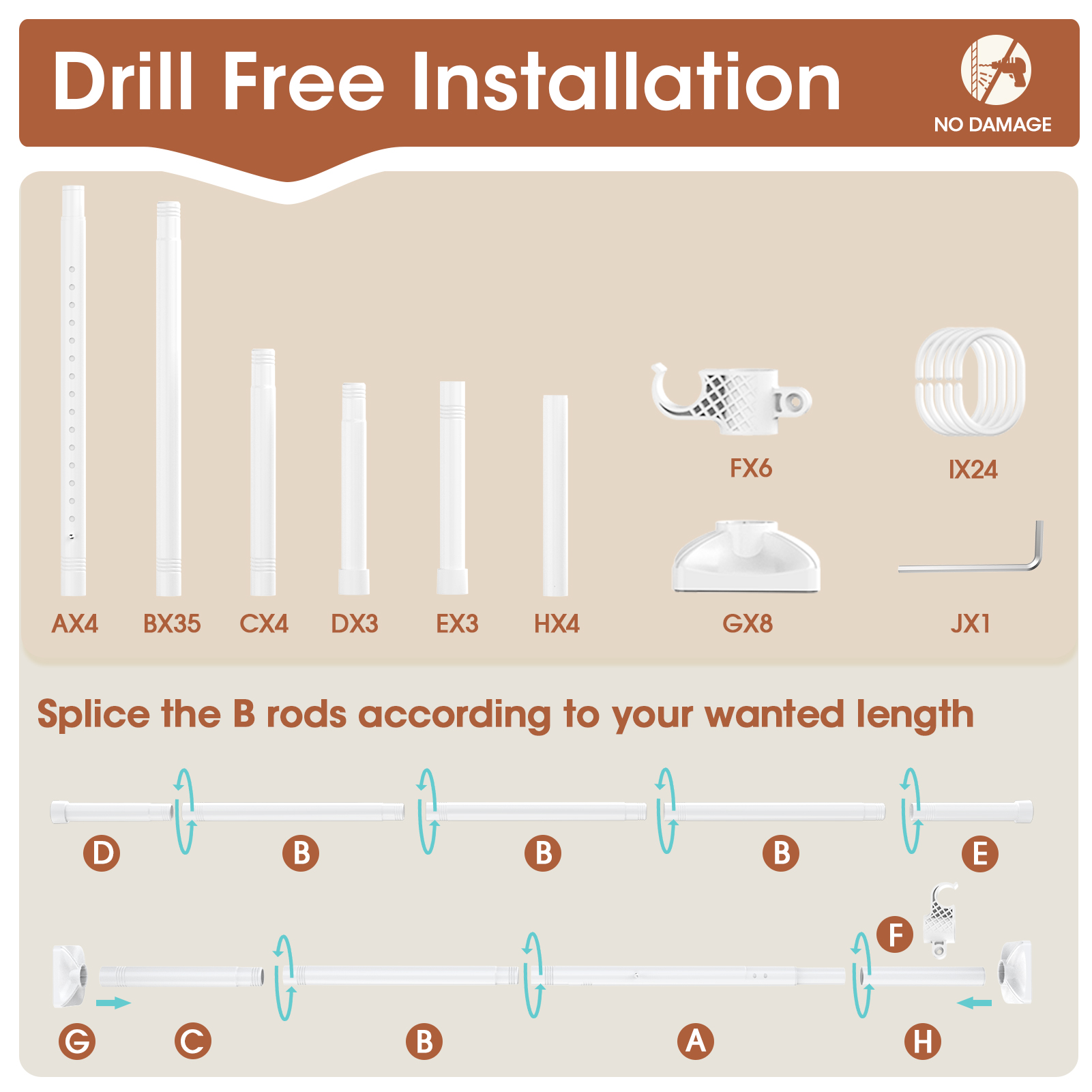 SUNALLY Room Dividers Curtain Rod No Drilling, 4-10ft(H) 28-171inch(W) Adjustable Room Separator for Space Partition, Heavy Duty Floor to Ceiling Tension Rod, White