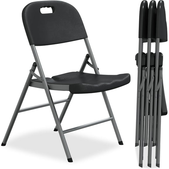 Folding Chairs for Outside Uograde Heavy Duty Folding Chairs 4 Pack Black Folding Chair for Patio Dinning Foldable,Max500lbs,Plastic&steel,for Outdoor, Wedding, Party, Office, camp, Pool Side