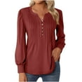 thumbnail image 1 of Timegard Hauts pour Femmes Col en V Cranté Boutons Plissés Manches Longues Tee Confortable Tunique Décontractée, 1 of 5