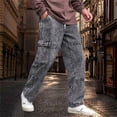 thumbnail image 2 of Migroa Mens Baggy Jeans Elastic Waist Denim Casual Loose Fit Wide Leg Cargo Pants with Drawstring Streetwear Pants Grey 2Xl, 2 of 9