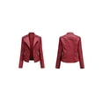 thumbnail image 2 of Caitzr Women's Solid Faux Leather Jacket Long Sleeve Lapel Zip Up Moto Biker Short Coat with Pockets, 2 of 4