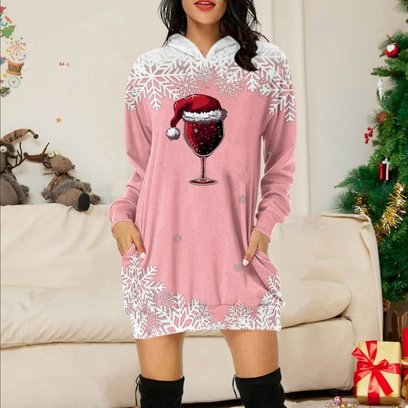 WILLBEST hoodies for women Christmas Print Long Sweatshirt For Women Casual and Comfortable Holiday Top Stylish and Cozy Pullover For Winter Season chocolate hoodie women