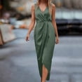 thumbnail image 3 of Efsteb Woman Dresses Elegant Casual Sleeveless V-Neck Solid Color Fashion Business Office Slim Dress Pleated Formal Midi Dress Dresses (Green,L), 3 of 6