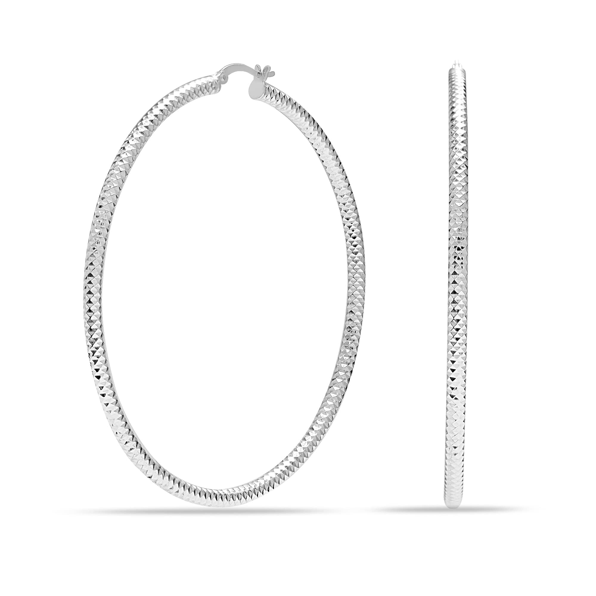 LeCalla 925 Sterling Silver Extra Large Diamond-Cut Classic Italian Design Big Hoop Earrings Jewelry Gifts for Women and Teen 70MM