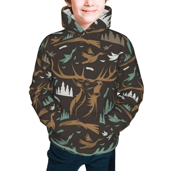 Youth Hoodies Sweashirts Kids Hooded Sweatshirt, Deer Duck Hunting Vintage