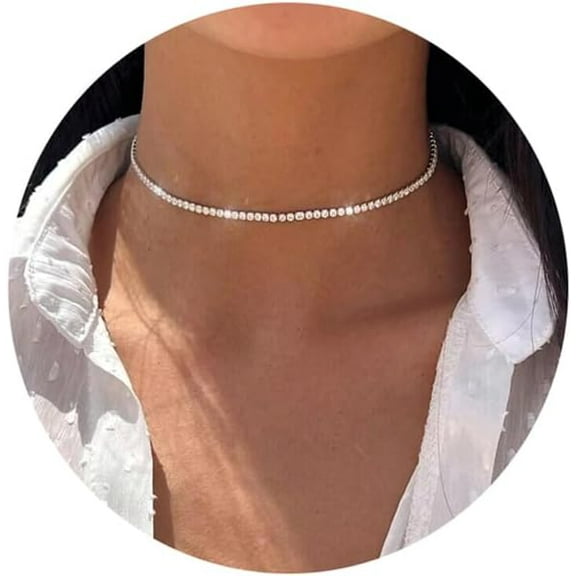 Tennis Necklaces for Women Sparkly Rhinestone Choker Diamond Chain Necklace