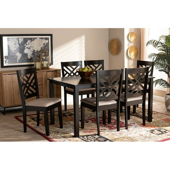 Wholesale Interiors 7-Piece Adult Transitional Sand Fabric Dining Furniture Set Espresso Brown