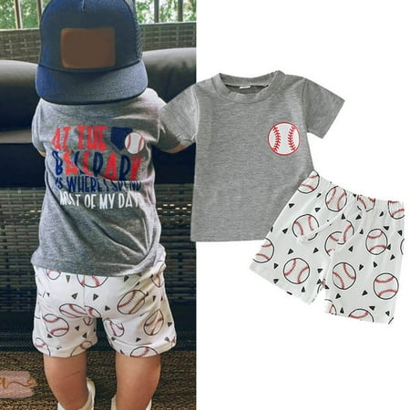 

Toddler Boys Outfit Sets Short Sleeve Baseball Letter Printed T Shirt Pullover Tops Shorts Suit
