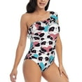 thumbnail image 3 of Uemuo Heart Panda Print Women's One Piece Swimsuit Asymmetrical Neck Bathing Suit One Shoulder Side Cutout Ruffle Swimwear-X-Large, 3 of 6