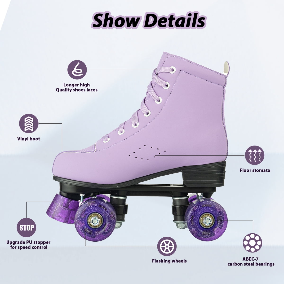 EONROACOO Purple Roller Skates for Women Girls, Adult Light up Wheels Skates(Women 8.5/Men 7)