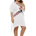 thumbnail image 3 of SWSMCLT Women's Crochet Swim Cover Up Dress Cover Up Slit V Neck Bathing Suit High Low Batwing Sleeve Beach Floral Side Split Hollow Out Swimsuit Bikini Swimwear White One Size, 3 of 4