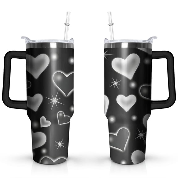 Black and White Love 40 OZ Tumbler Cup with Lid and Straw for Water Iced Tea Coffee Smoothie and More