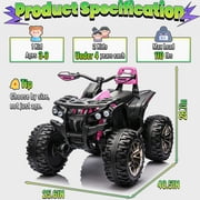 24 Volt ATV for Kids, Sunnyfree 4 Wheeler for Kids, 4WD Power Car Wheels with Remote, Bluetooth, Music, Spring Suspension, Pink