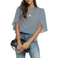 thumbnail image 3 of Uhndy Women Summer Casual Tops Shirts V Neck Blouse Casual Chiffon Blouses Loose Tunic Short Sleeve Tops Holiday Work Baggy T Shirts Pullover gray 3XL, 3 of 4