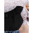 thumbnail image 6 of BemeyourBBs Toddler Baby Girls Summer Outfits Denim 2 Pieces Outfit Baby Girl Summer Clothes Sleeveless One Shoulder Ruffle Tank Vest Tops and Jeans Shorts Set with Belt, 6 of 9