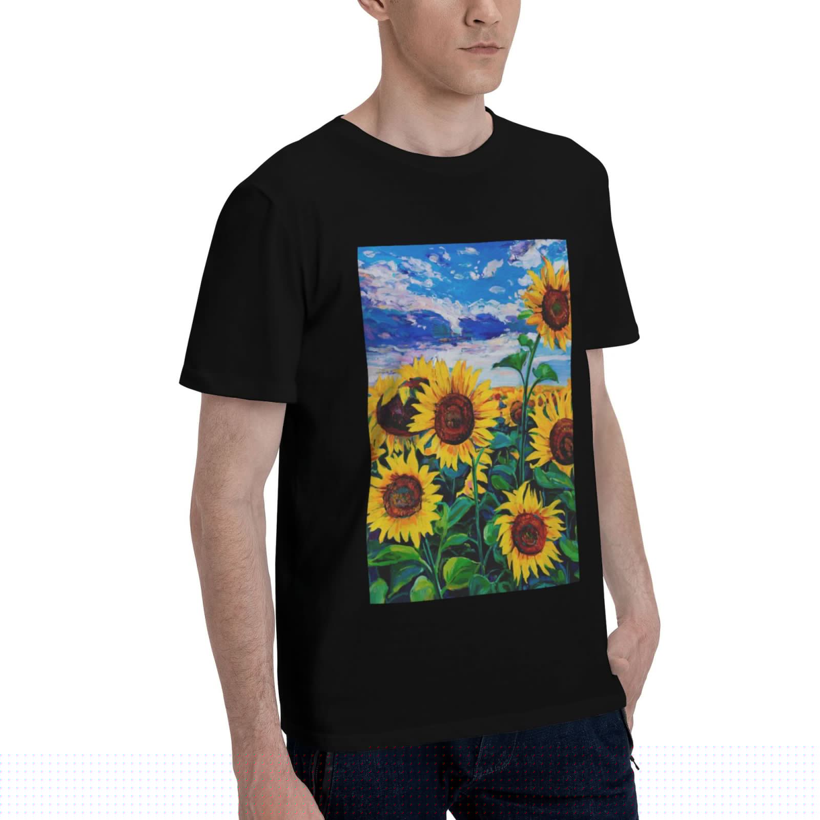 thumbnail image 2 of Bingfone Landscape With Sunflowers Men'S Loose Fit Short-Sleeve Pocket T-Shirt, 2 of 7