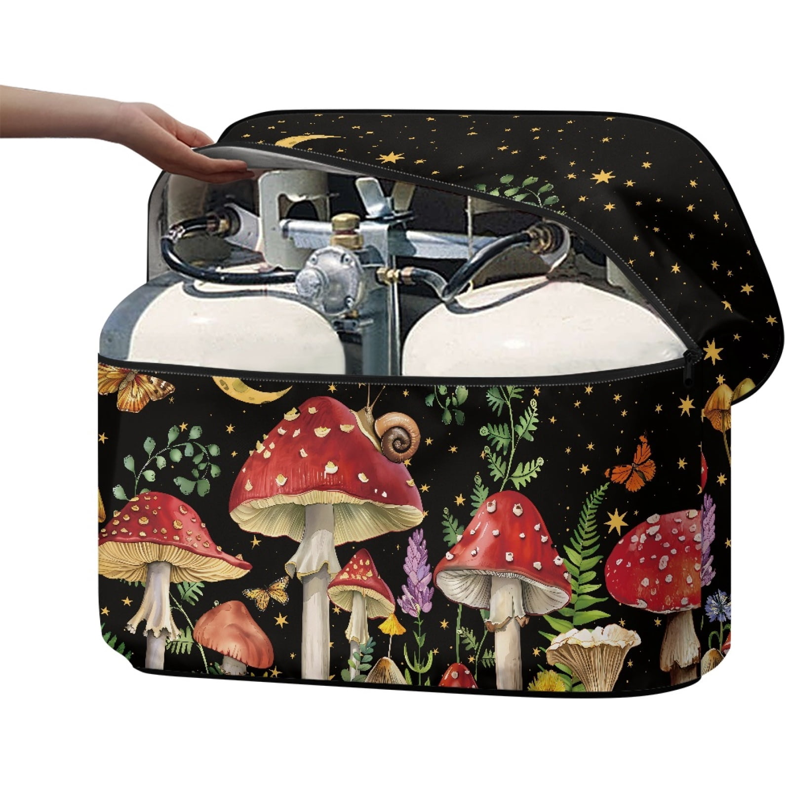 Yuyamidu Aesthetic Mushroom RV Propane Tank Cover 20LB, Weather Resistant Camper Propane Tank Cover with Zipper, Heavy Duty Accessories for RV, Travel Trailer, Camper