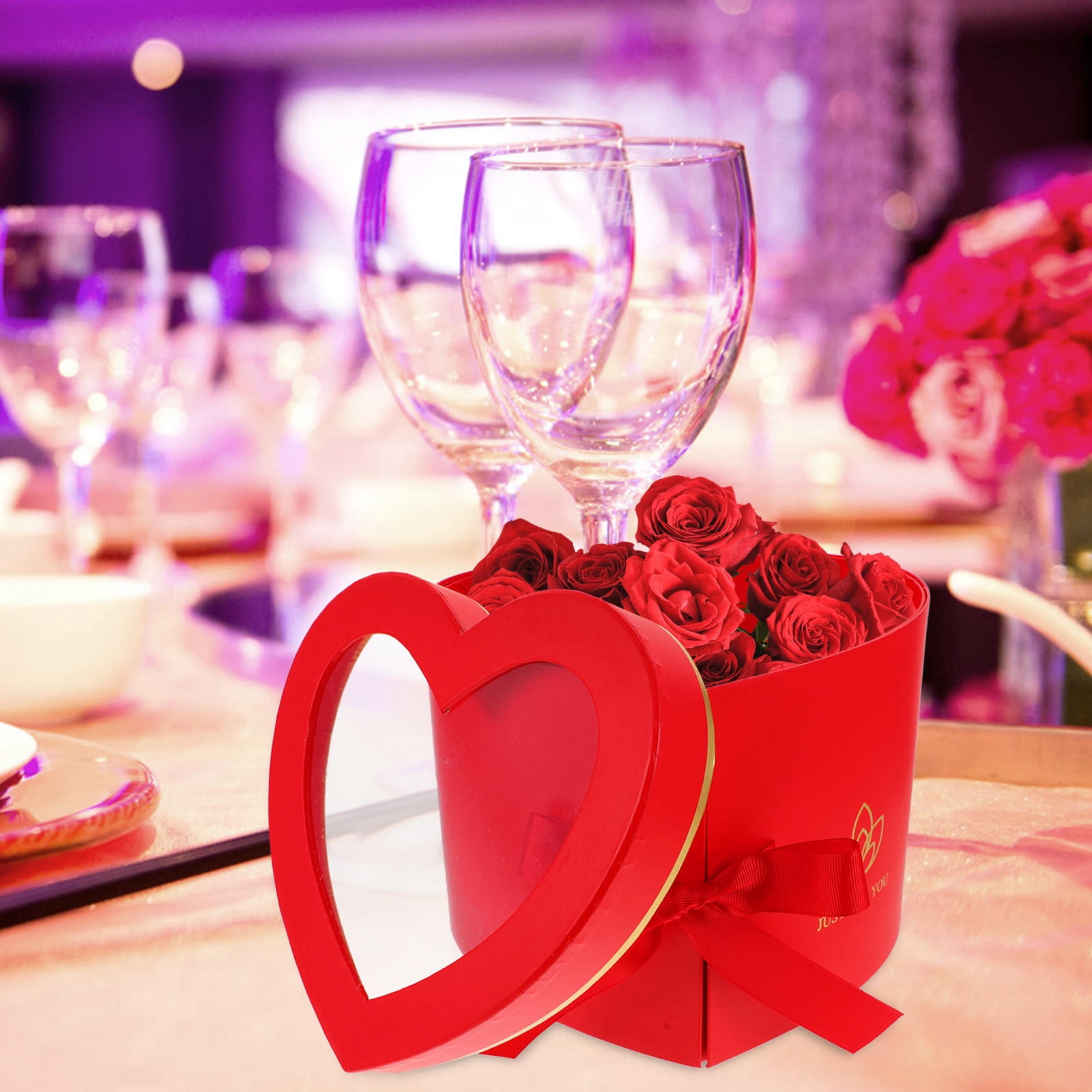FELTECHELECTR Heart Shaped Box, Red Flower Packaging, Romantic Storage for Flowers and Small