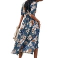 thumbnail image 3 of Uhndy Women Summer High Waist Floral Print Dress Casual Boho Sundress Short Sleeve Split Long Maxi Dresses, 3 of 6
