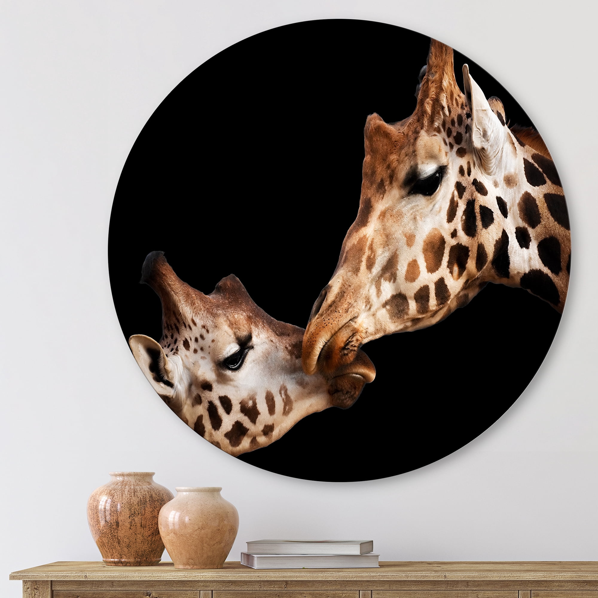 Designart 'Close UP Of Two Giraffes Kissing II' Farmhouse Circle Metal Wall Art 11x11 - Disc of 11