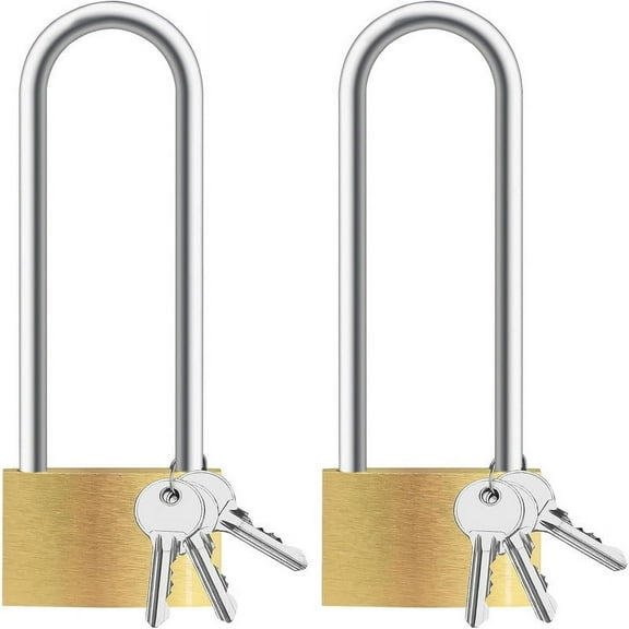 2PCS Outdoor Padlock Weatherproof, Long Padlock, Solid Brass Padlock Waterproof Rustproof Long Locks with Key for Outdoor Fence Sheds Storage Unit School Toolbox Garage Gym Locker