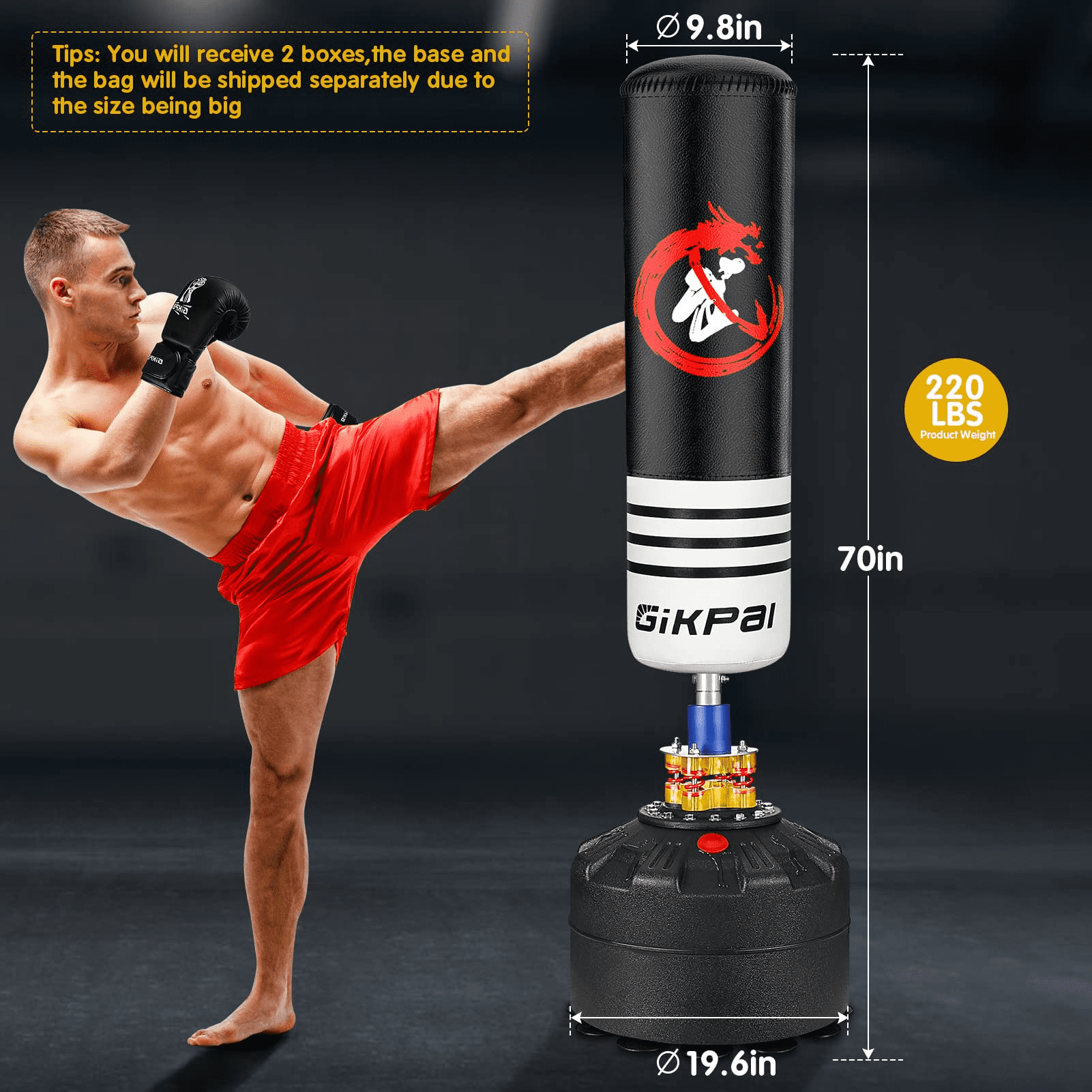 Wostoo Punching Bag, 70'' Freestanding Heavy Boxing Bag with Stand for Adult Teens Kids, Kickboxing Bag with 12 Suction Cup Base for Home Office Gym