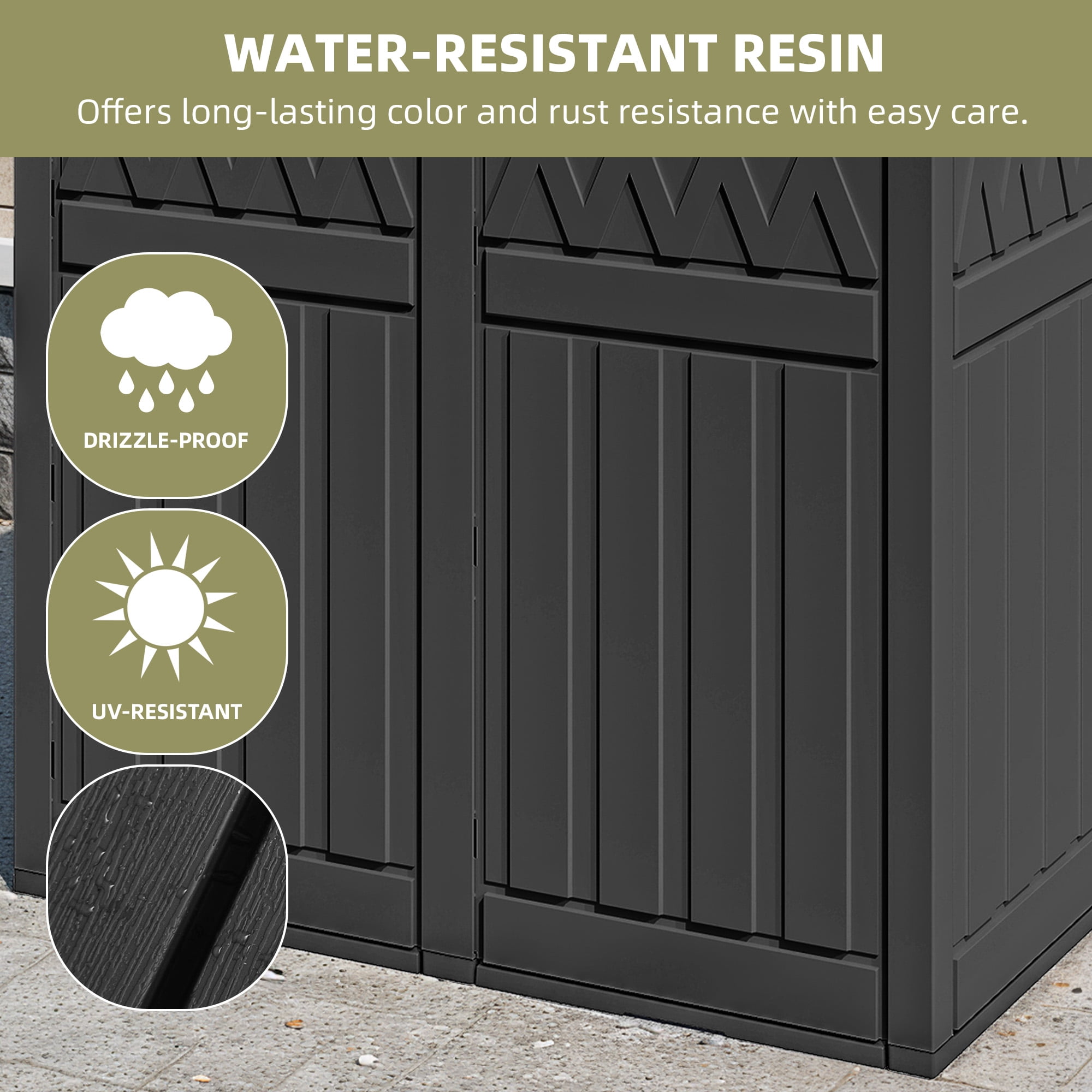 Uforic 66 Gallon Double Compartment Trash Can, Weatherproof Resin Garbage Bin with Lid & Drip Tray, for Patio Deck Backyard Kitchen, Black