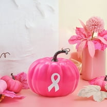 Summercome 1 Pcs Breast Cancer Awareness Decorations Artificial Pumpkins Bulk Faux Foam Pumpkins with Pink Ribbon Pattern for Fall Halloween Table Decor (Hot Pink)