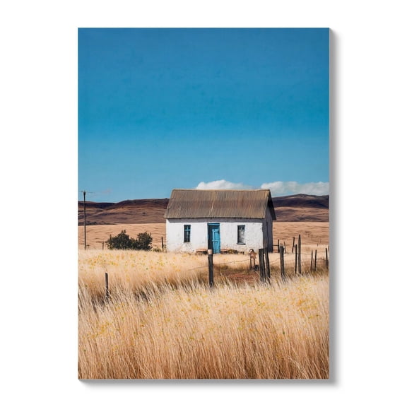 Euroco 20x28inch Farmhouse Canvas Wall Art, Framed White house Picture Rustic Countryside Farm Painting Print, Vintage Country Flowers Scene Artwork for Office Bedroom Living Room Decor