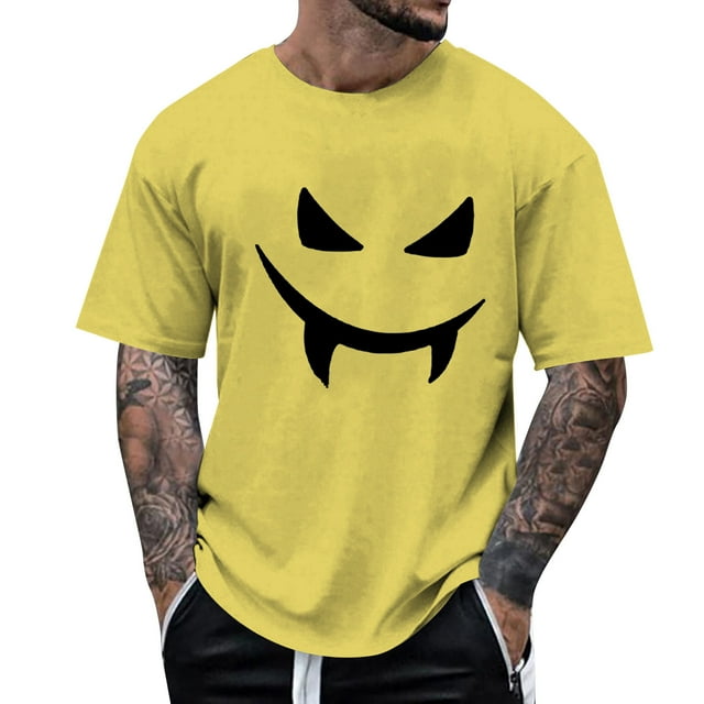 YDLCAFD Male Print Theme T Shirt Printed Solid Color Short Sleeve Top