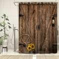 thumbnail image 3 of Brown Wooden Shower Curtain,Rustic Barn Door Shower Curtains,Farmhouse Vintage Country Rural Bathroom Decor ,Farmhouse Sunflower Shower Curtain Set with Hooks 36X72in, 3 of 5