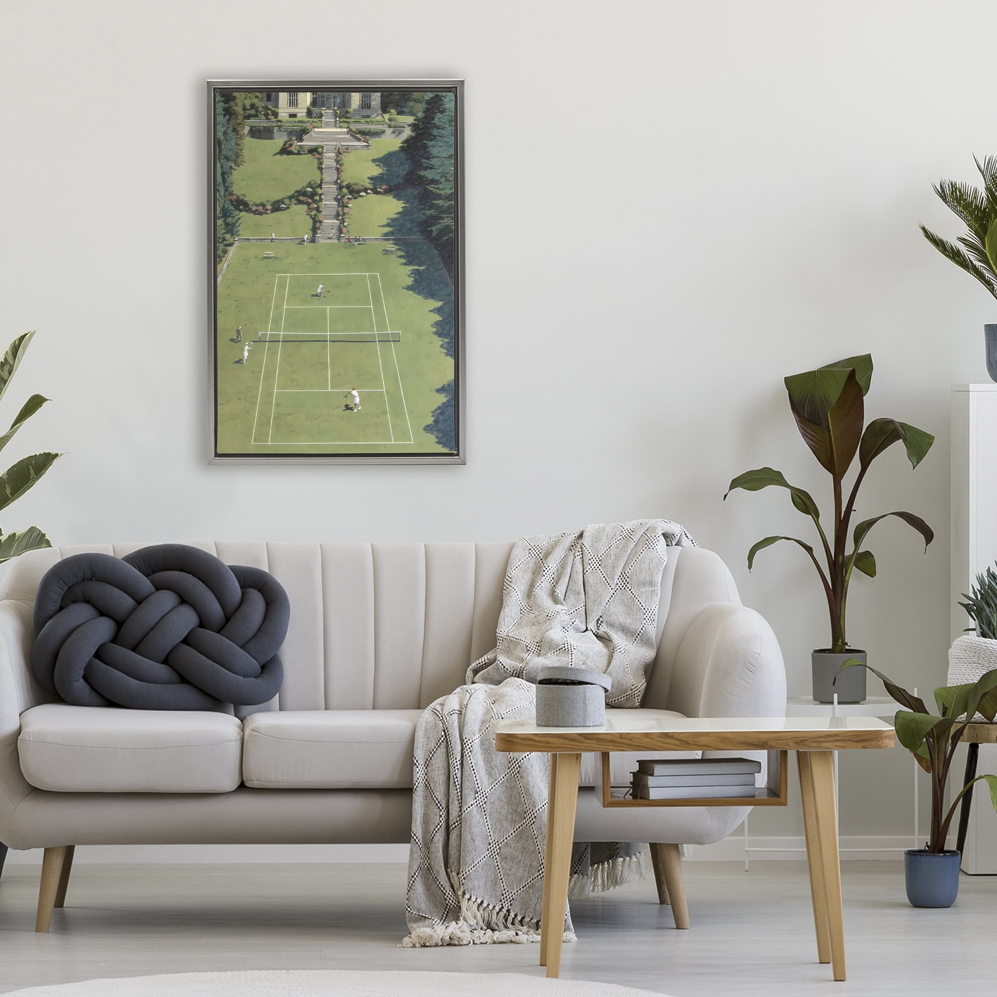 Stupell Industries Tennis Court at Mansion Gray Framed Floater Canvas Wall Art, design by Petal Prints Design