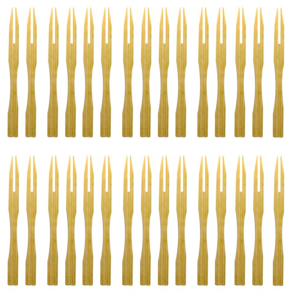 Kuyiluo Two Prongs 100Pcs Fruit Bamboo Forks Food Prong Toothpick (Single Individual Wrap)